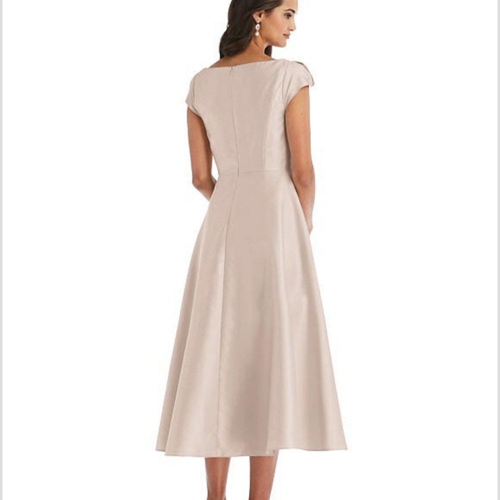 Alfred Sung Puff Cap Sleeve Full Skirt Satin Midi Dress Sz 8 - Picture 2 of 16